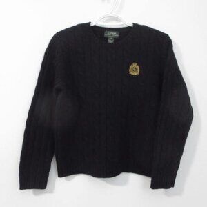 Lauren Ralph Lauren Navy Wool Cable Knit Sweater Collegiate Preppy Old Money